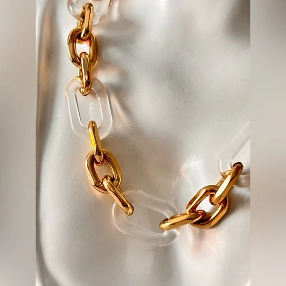 🌷 5/25$ Gold and Clear Link Statement Necklace - Picture 2 of 5